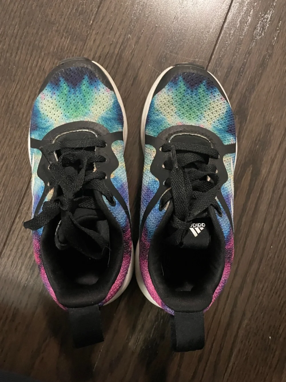 11.5 T Adidas Kids Multicolour Tie-Dye Sneakers with Black and White Accents - Picture 5 of 7